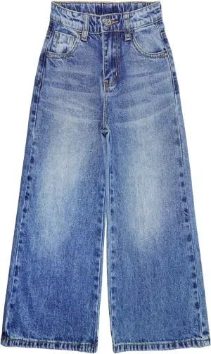 KIDSCOOL SPACE Girls Slim Jeans,Ripped Wide-Leg Denim Pants
