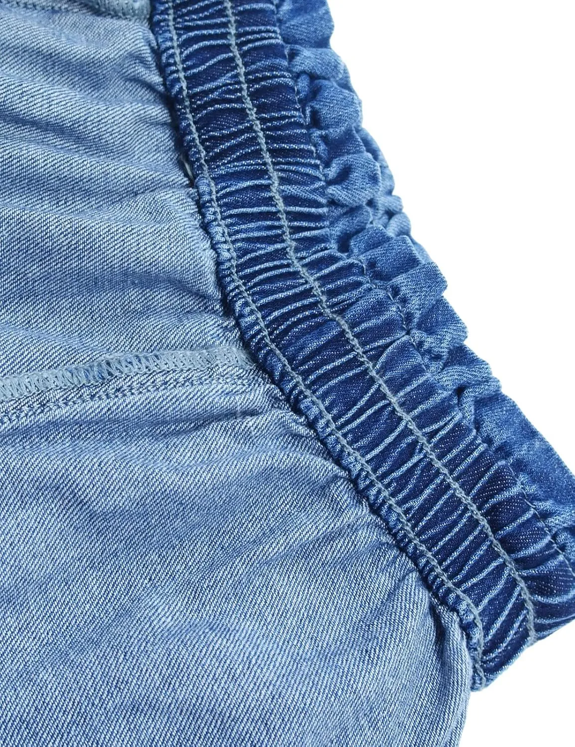 KIDSCOOL SPACE Girls Thin Denim Pants, Wide-Leg Ribbed Elastic Waistband Jeans