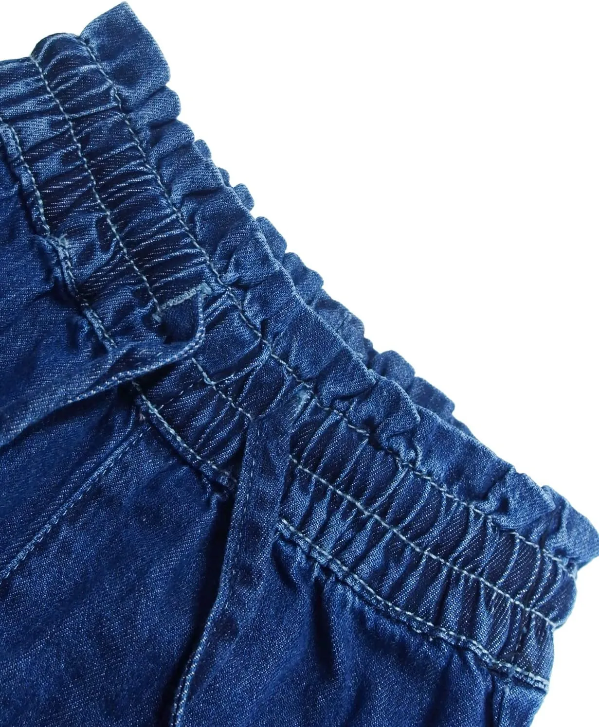 KIDSCOOL SPACE Girls Thin Denim Pants, Wide-Leg Ribbed Elastic Waistband Jeans