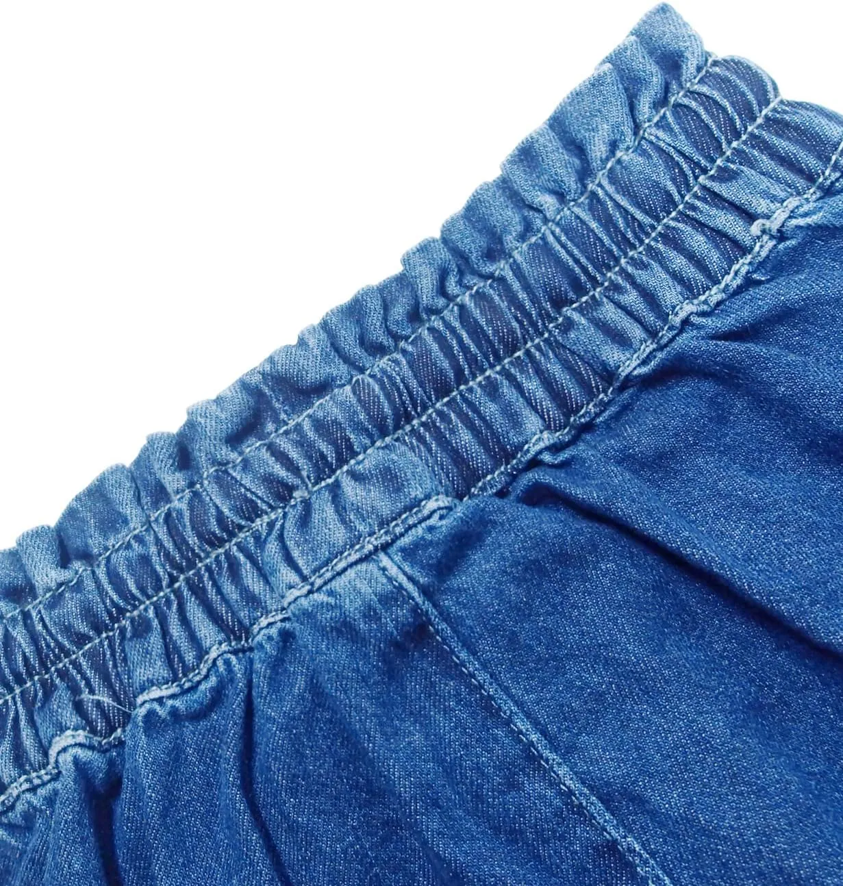 KIDSCOOL SPACE Girls Thin Denim Pants, Wide-Leg Ribbed Elastic Waistband Jeans