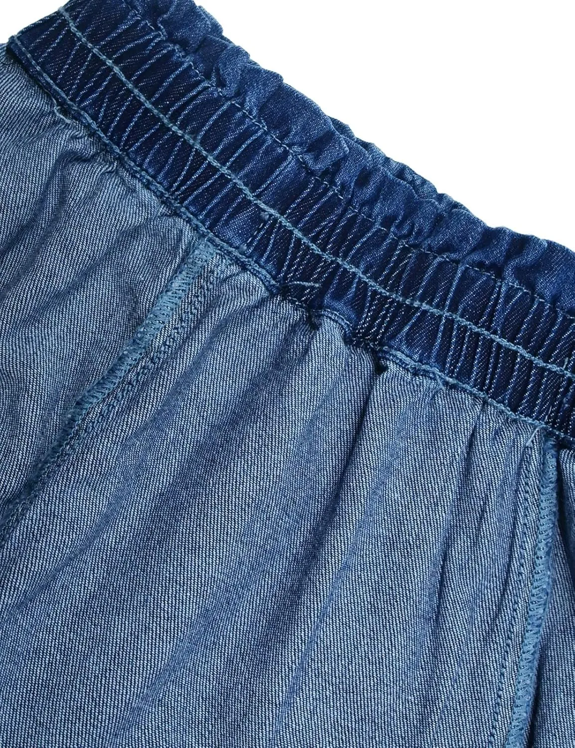 KIDSCOOL SPACE Girls Thin Denim Pants, Wide-Leg Ribbed Elastic Waistband Jeans