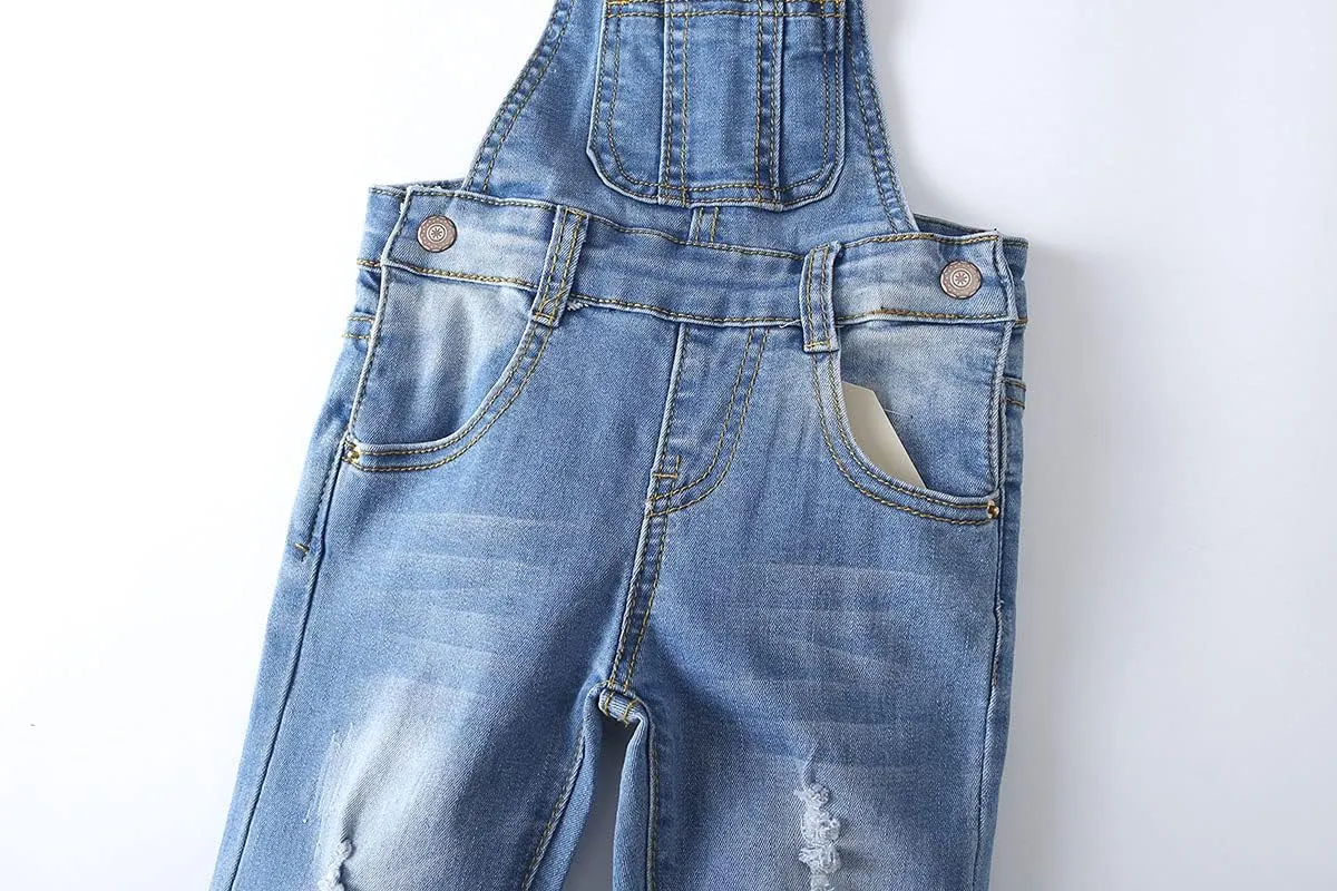 KIDSCOOL SPACE Little Girl Boy Jean Overalls,Toddler Ripped Denim Overall Pants