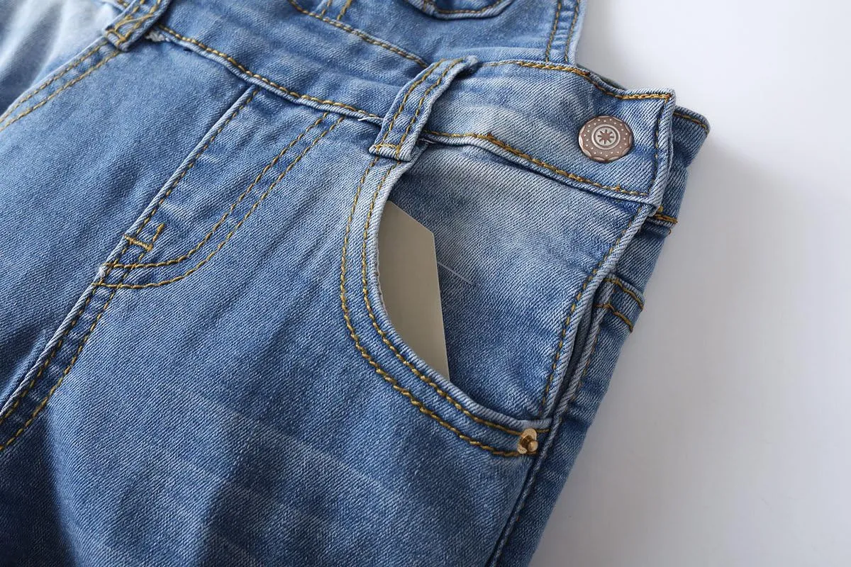 KIDSCOOL SPACE Little Girl Boy Jean Overalls,Toddler Ripped Denim Overall Pants
