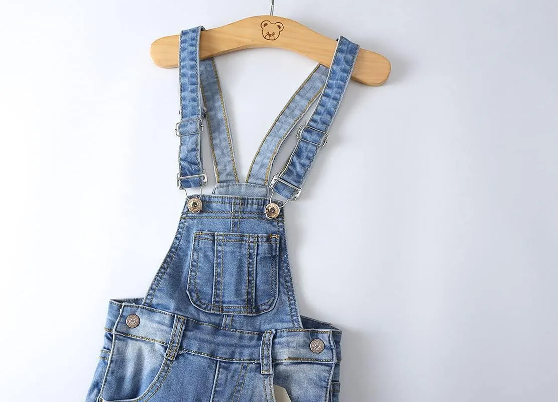 KIDSCOOL SPACE Little Girl Boy Jean Overalls,Toddler Ripped Denim Overall Pants