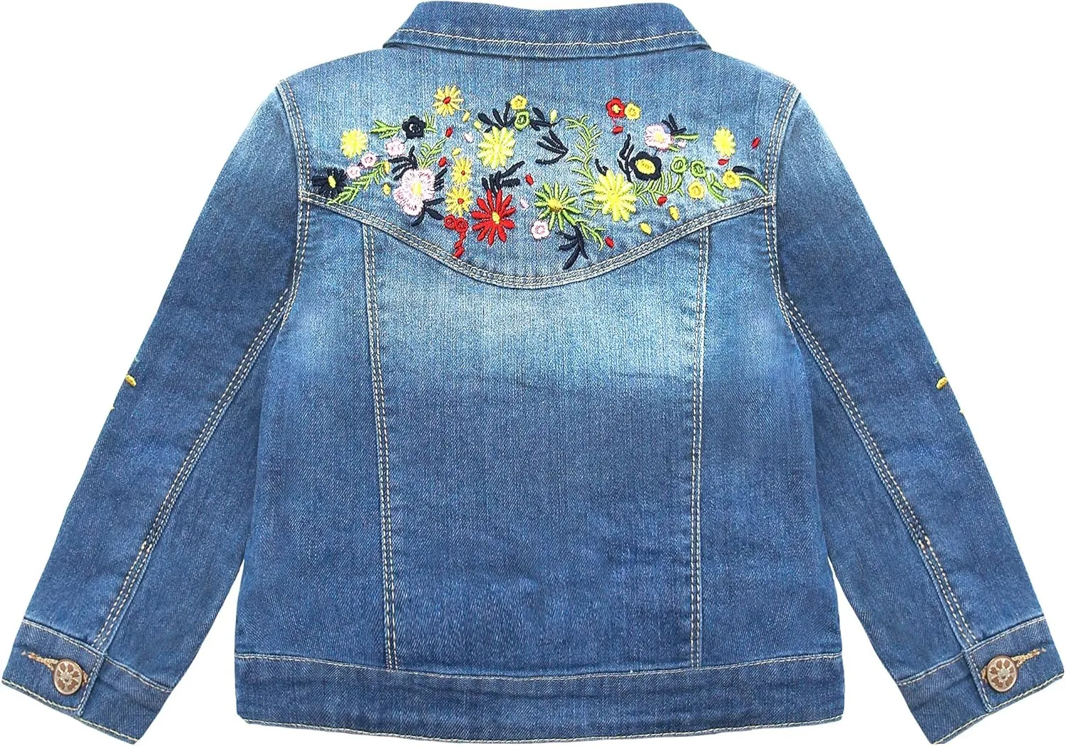 KIDSCOOL SPACE Little Girl Jean Jacket,Flower Embroidered Denim Outfits