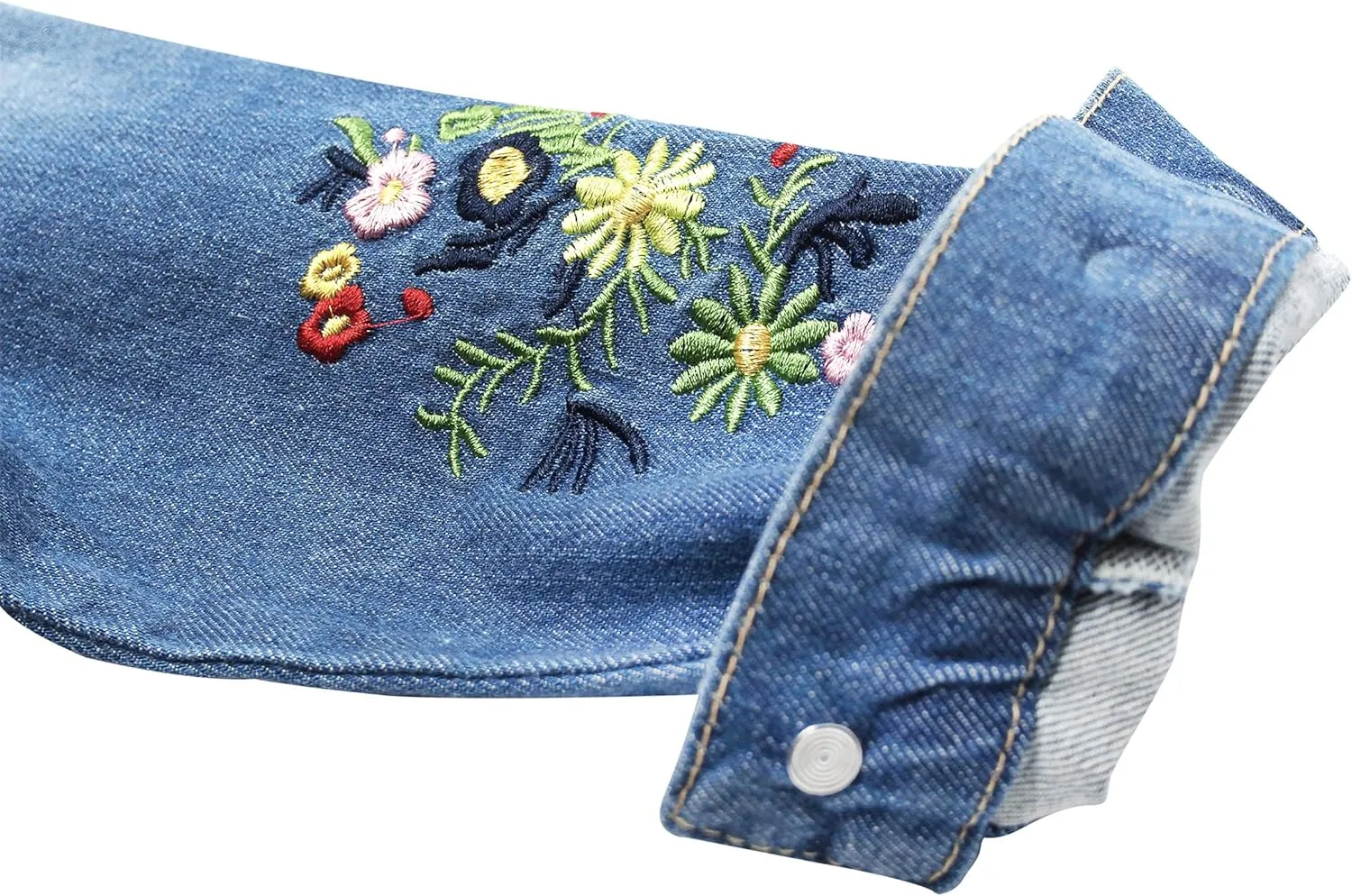 KIDSCOOL SPACE Little Girl Jean Jacket,Flower Embroidered Denim Outfits