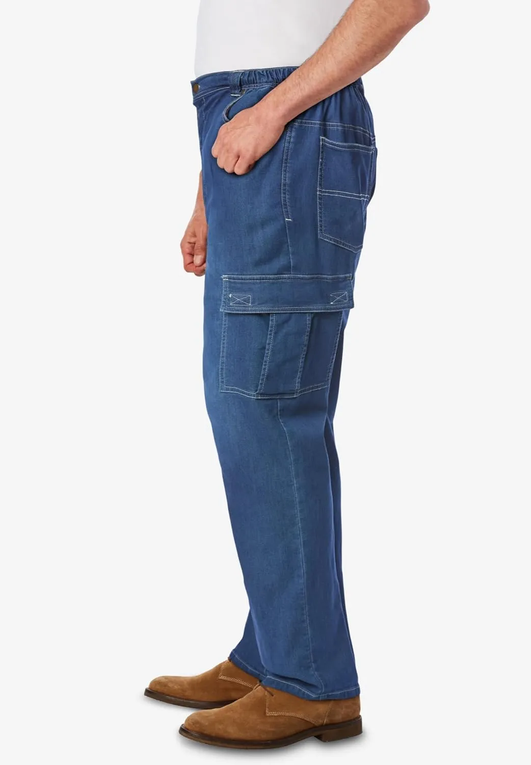 KingSize Men's Big & Tall Relaxed Fit Cargo Denim Look Sweatpants