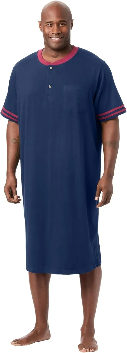 KingSize Men's Big & Tall Short-Sleeve Jersey Henley Nightshirt