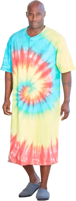 KingSize Men's Big & Tall Short-Sleeve Jersey Henley Nightshirt