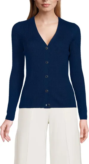 Lands' End Women's Drifter Baby Cable Vneck Cardigan Sweater