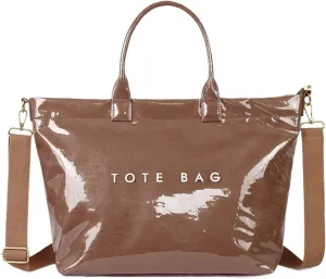 Large Letters Print Handbags Hobo Bags Shoulder Bags Clear Plastic PVC Tote Bag for Women Crossbody Bag(Brown)