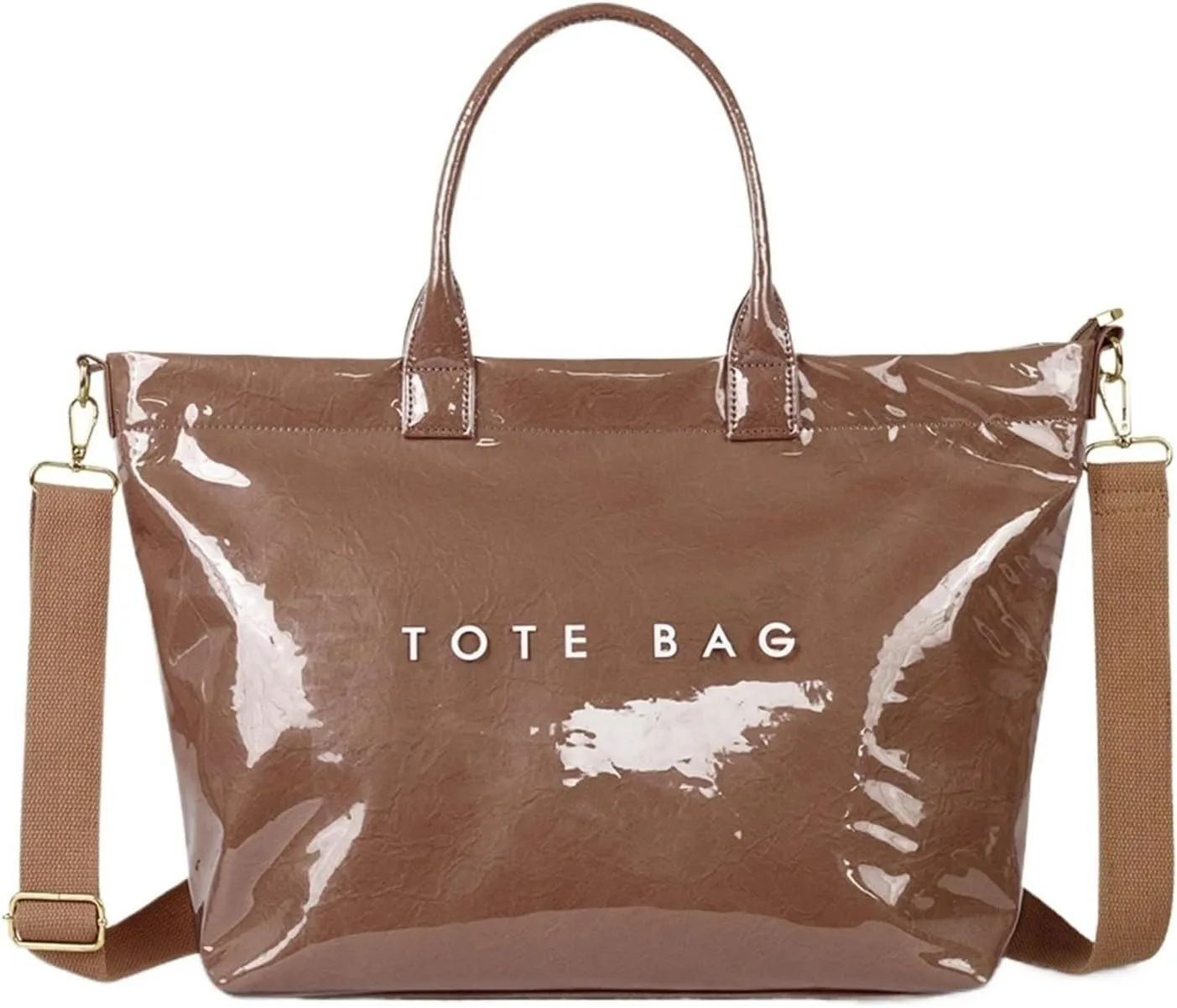 Large Letters Print Handbags Hobo Bags Shoulder Bags Clear Plastic PVC Tote Bag for Women Crossbody Bag(Brown)