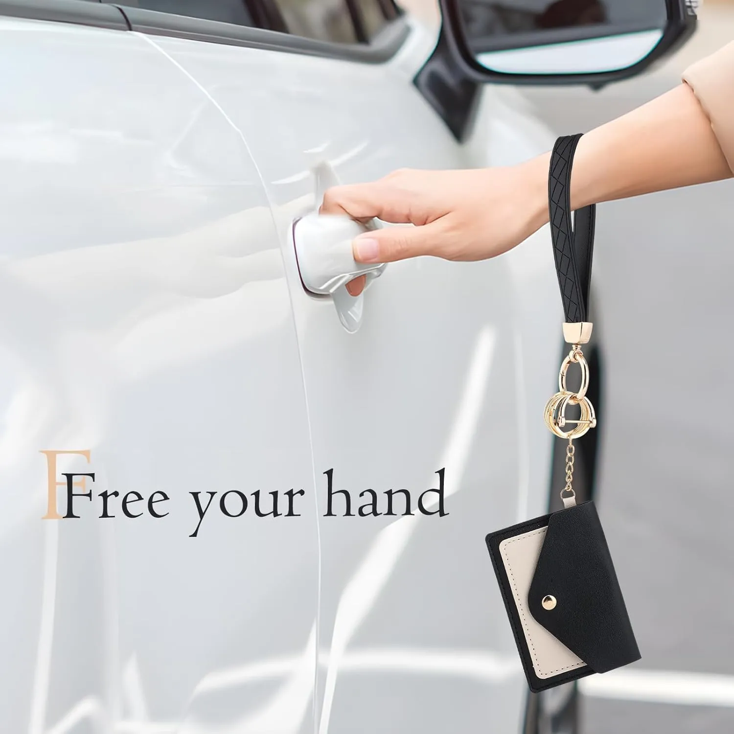 Leather Wristlet Keychain,Cute Wallet Keychain Car Key Chain Holder with 2 Key Ring Key Fob Wristband for Women