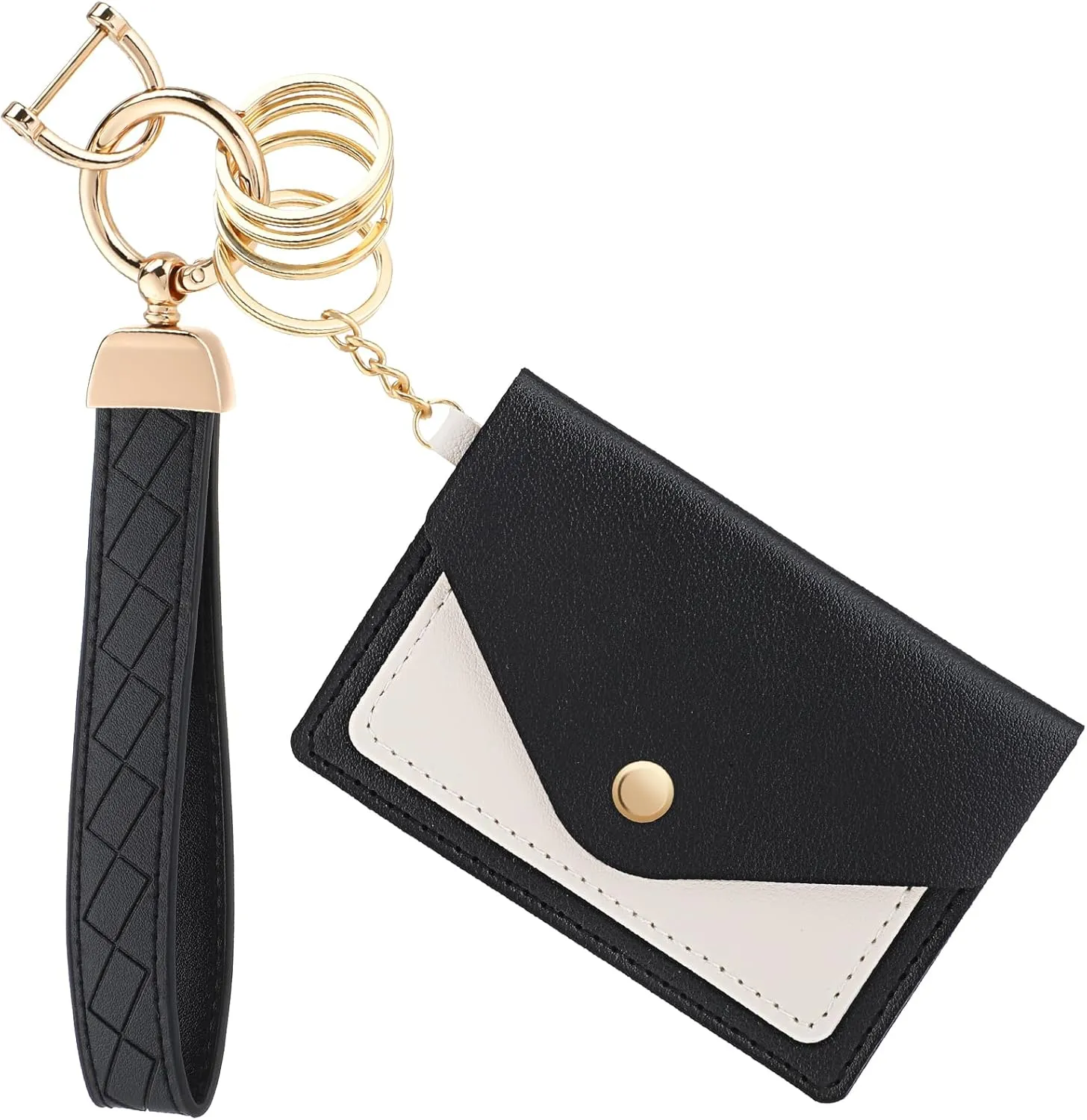 Leather Wristlet Keychain,Cute Wallet Keychain Car Key Chain Holder with 2 Key Ring Key Fob Wristband for Women