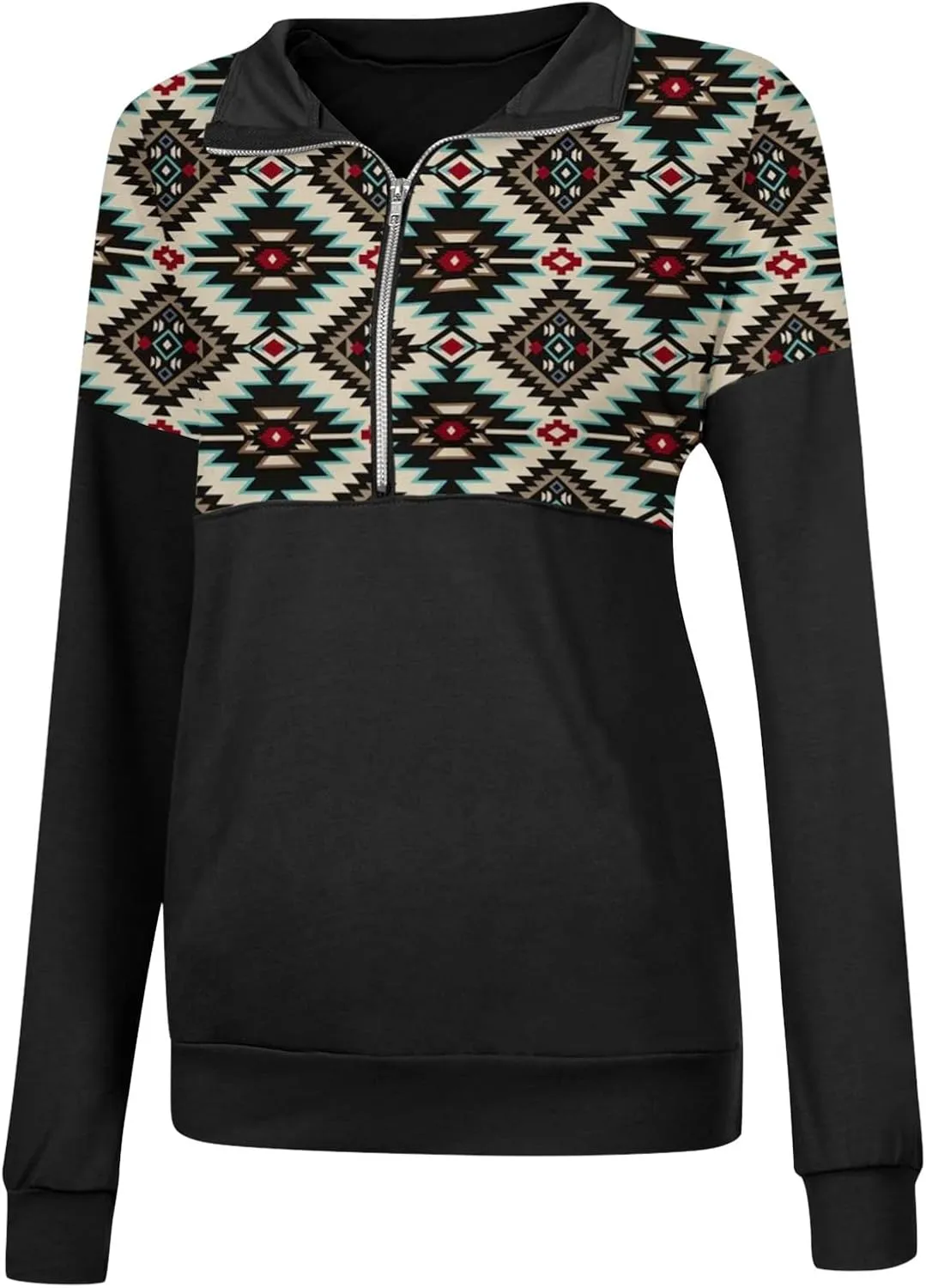 LEMAFER Women's 2024 Casual Aztec Cow Print Zipper Collar Pullover Sweatshirt Western Cowgirl Ethnic Style Hoodies