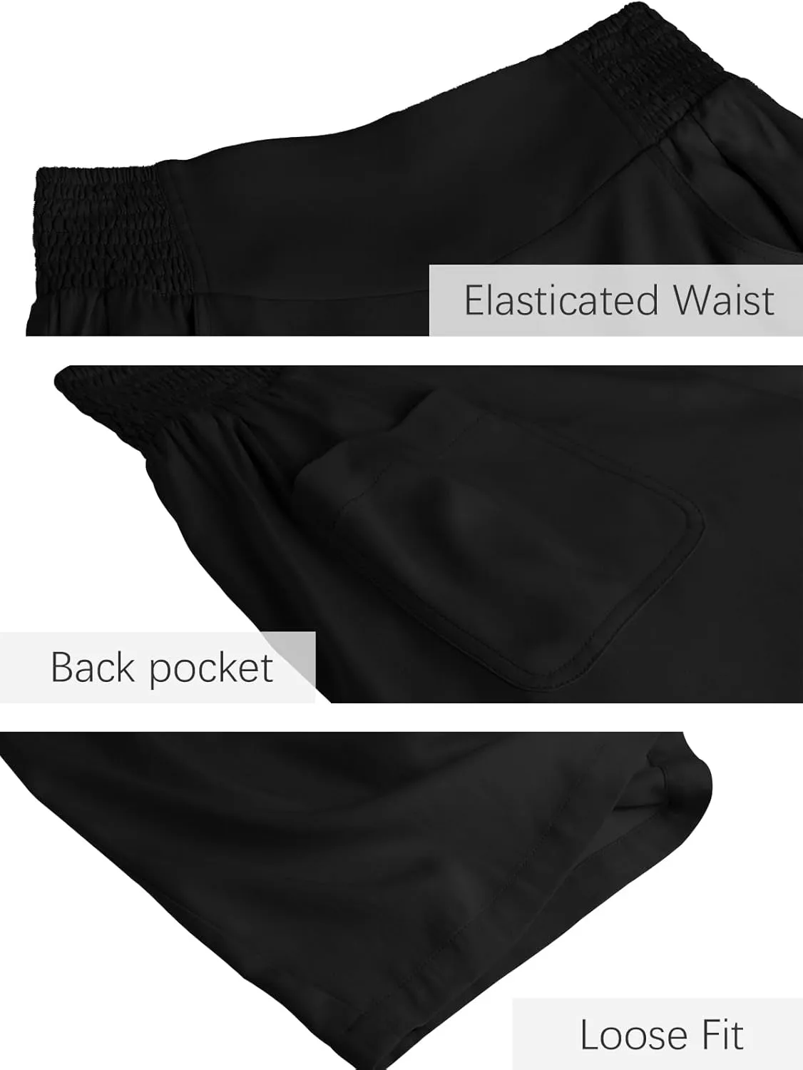 Les umes Womens High Waist Stretch Wide Leg Cropped Trousers Elastic Waist Casual Loose Pants
