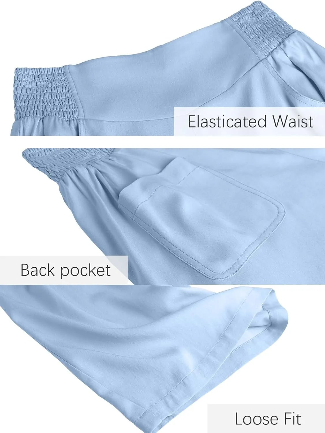Les umes Womens High Waist Stretch Wide Leg Cropped Trousers Elastic Waist Casual Loose Pants