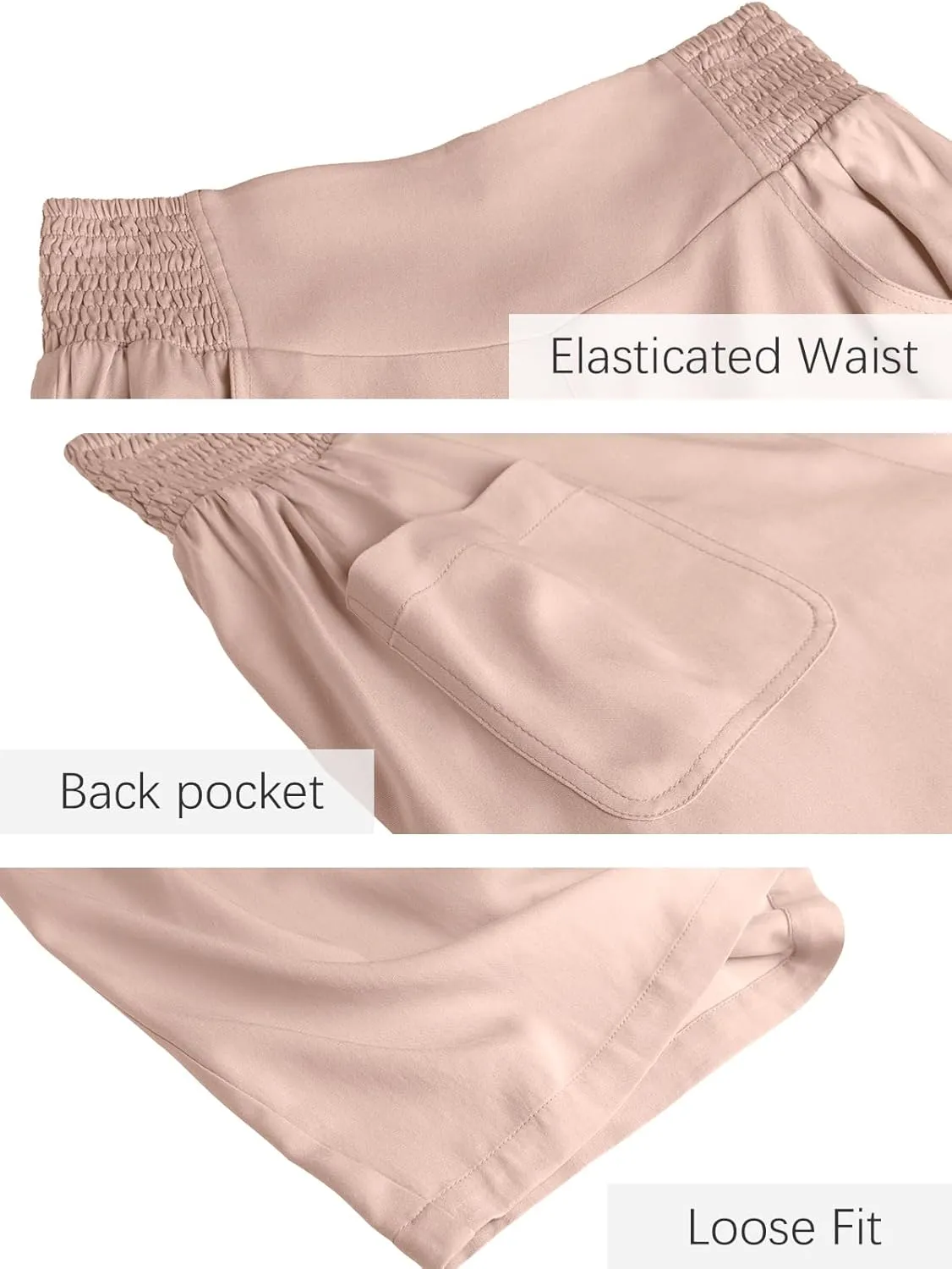 Les umes Womens High Waist Stretch Wide Leg Cropped Trousers Elastic Waist Casual Loose Pants