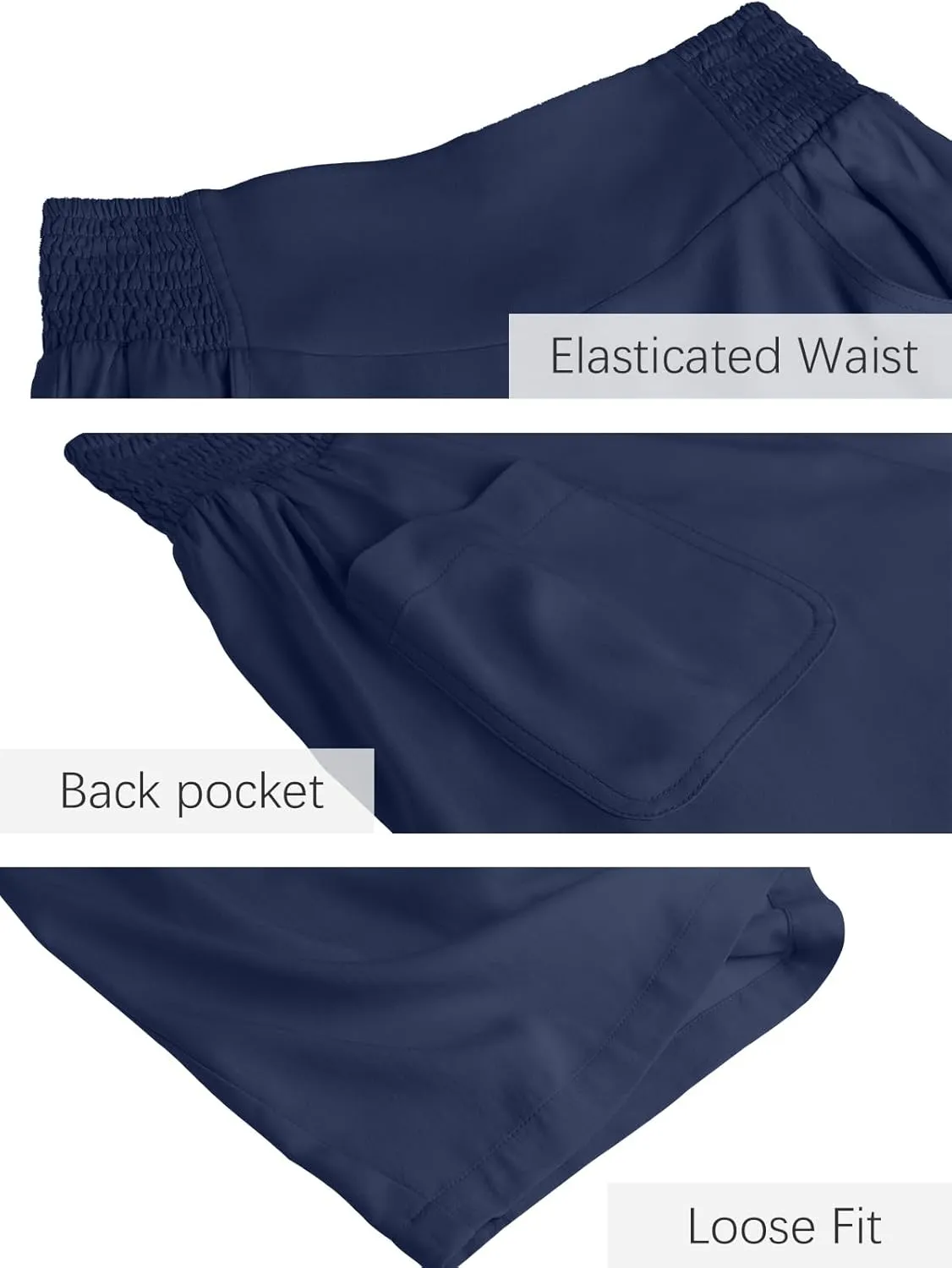 Les umes Womens High Waist Stretch Wide Leg Cropped Trousers Elastic Waist Casual Loose Pants