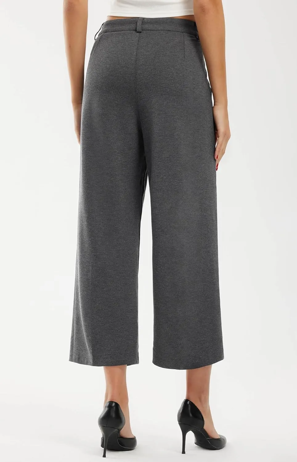 Libin Women's Wide Leg Capri Pants Business Pleated Slacks Dress Yoga Golf Casual Cropped Capris