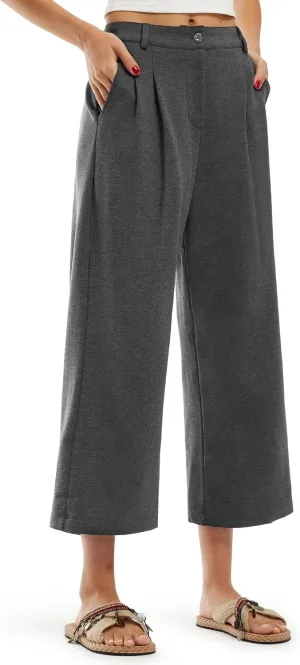 Libin Women's Wide Leg Capri Pants Business Pleated Slacks Dress Yoga Golf Casual Cropped Capris