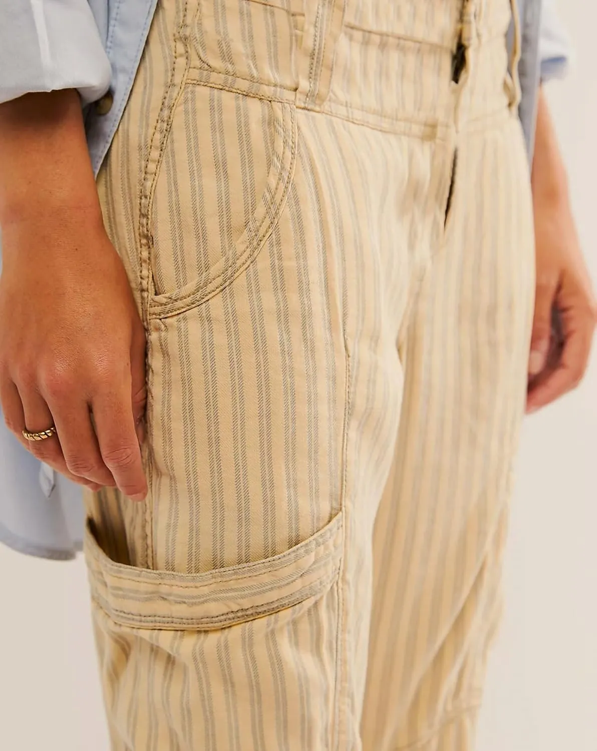 LifeShe Cropped Striped Pants Women Loose High Waist Cargo Pants Casual Wide Leg Trouser with Pockets
