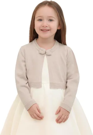 Lilax Little Girls' Knit Long Sleeve Bowknot Closure Bolero Cardigan