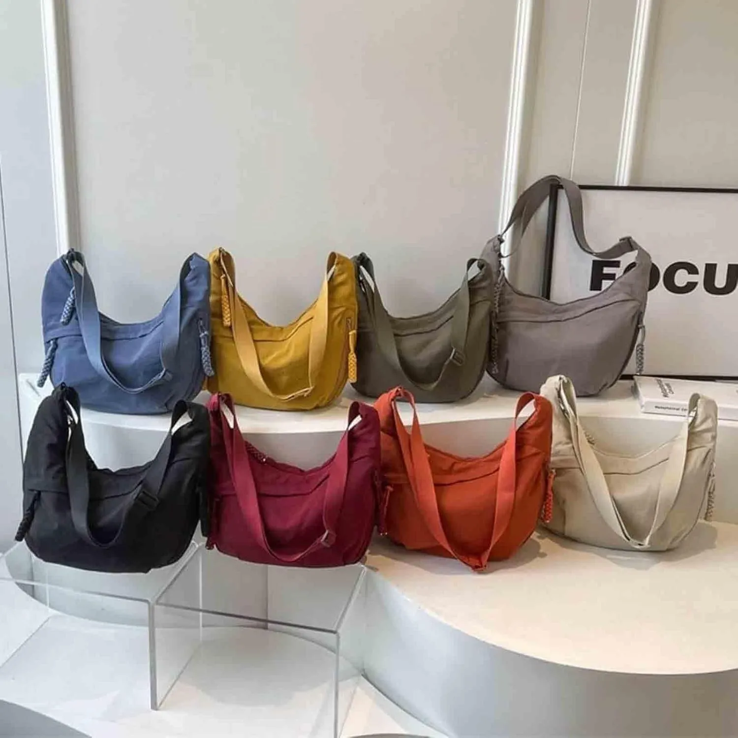 Limorence Women's Fashion Plain Color Nylon Crossbody Bag, Arisefrom Crossbody Hobo Bag Small Slouchy Sling