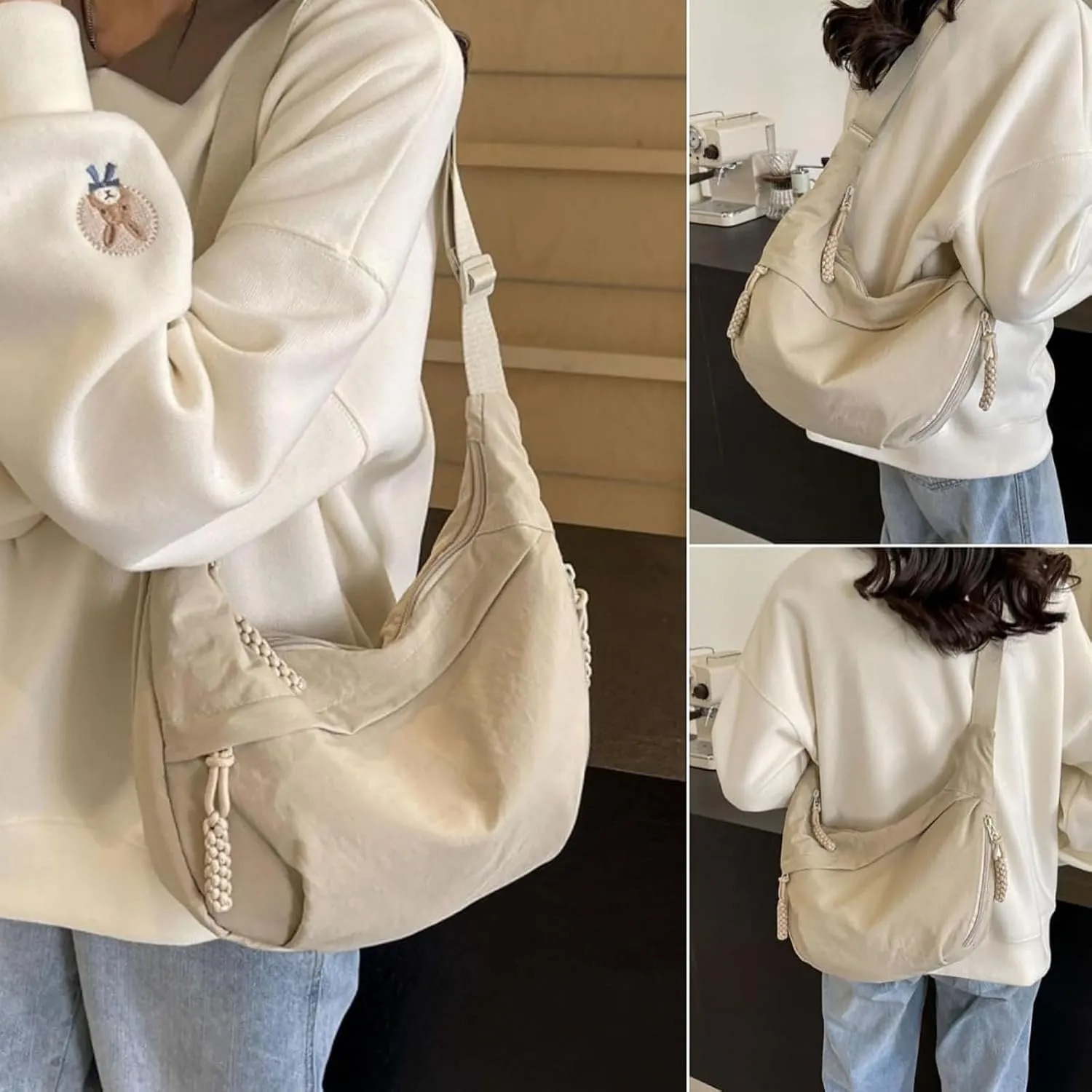 Limorence Women's Fashion Plain Color Nylon Crossbody Bag, Arisefrom Nylon Crossbody Slouchy Sling Hobo Bag