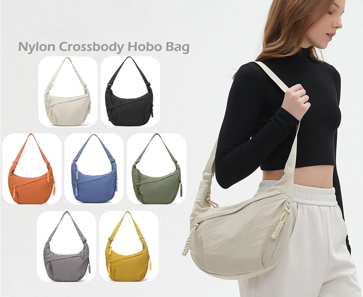 Limorence Women's Fashion Plain Color Nylon Crossbody Bag, Arisefrom Nylon Crossbody Slouchy Sling Hobo Bag