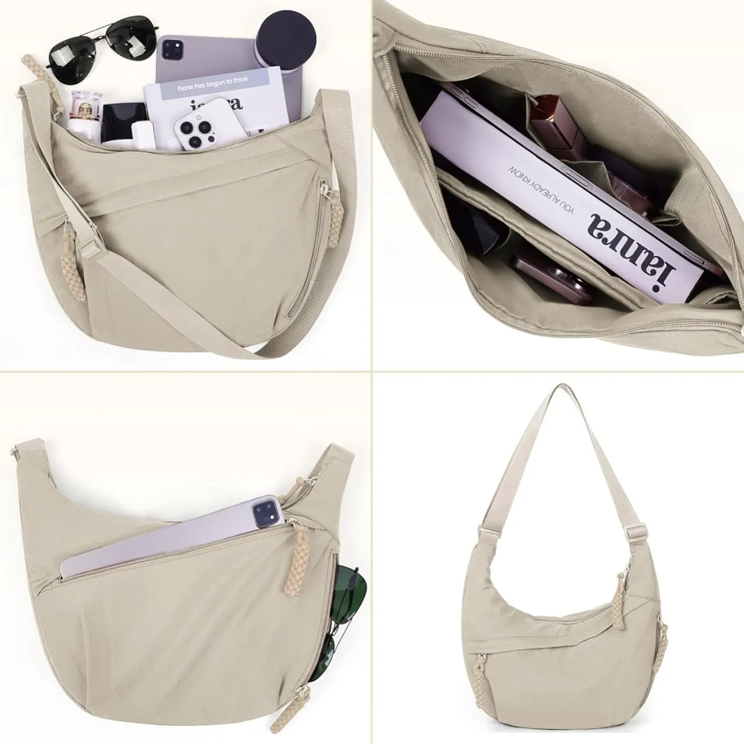 Limorence Women's Fashion Plain Color Nylon Crossbody Bag, Arisefrom Nylon Crossbody Slouchy Sling Hobo Bag