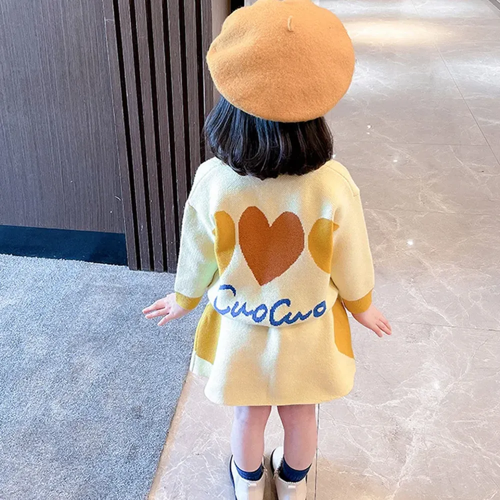 Little Surprise Box, Yellow & Brown Heart , 2 pc Top & Skirt Set For Toddlers And Kids