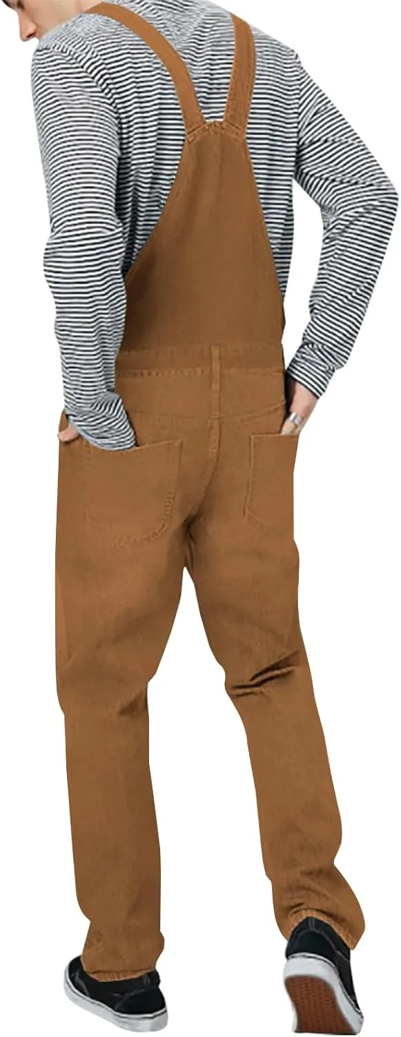 LONGBIDA Men's Denim Bib Overalls Relaxed Fit Fashion Jean Jumpsuit