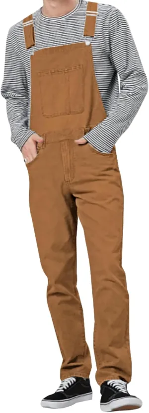 LONGBIDA Men's Denim Bib Overalls Relaxed Fit Fashion Jean Jumpsuit