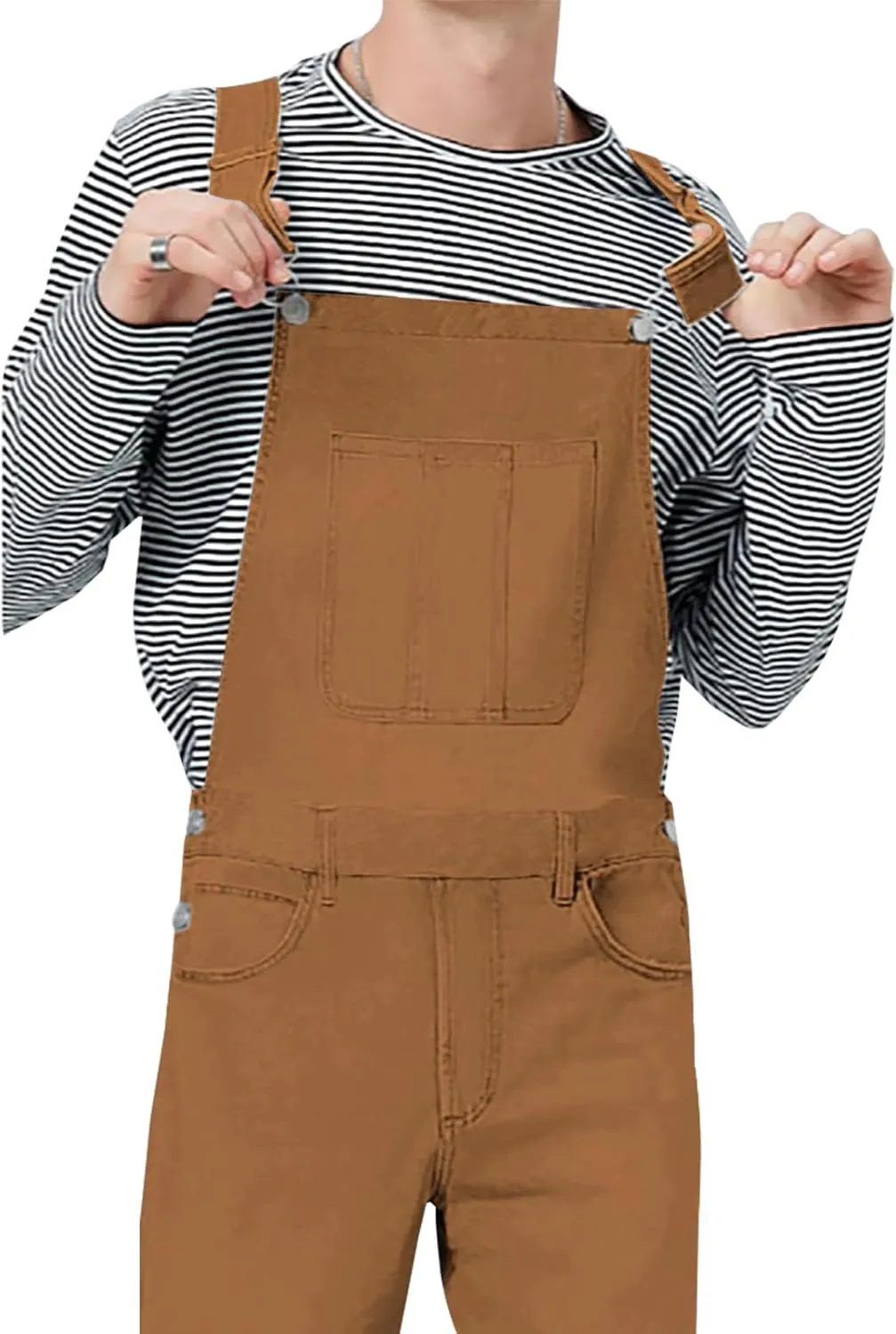 LONGBIDA Men's Denim Bib Overalls Relaxed Fit Fashion Jean Jumpsuit
