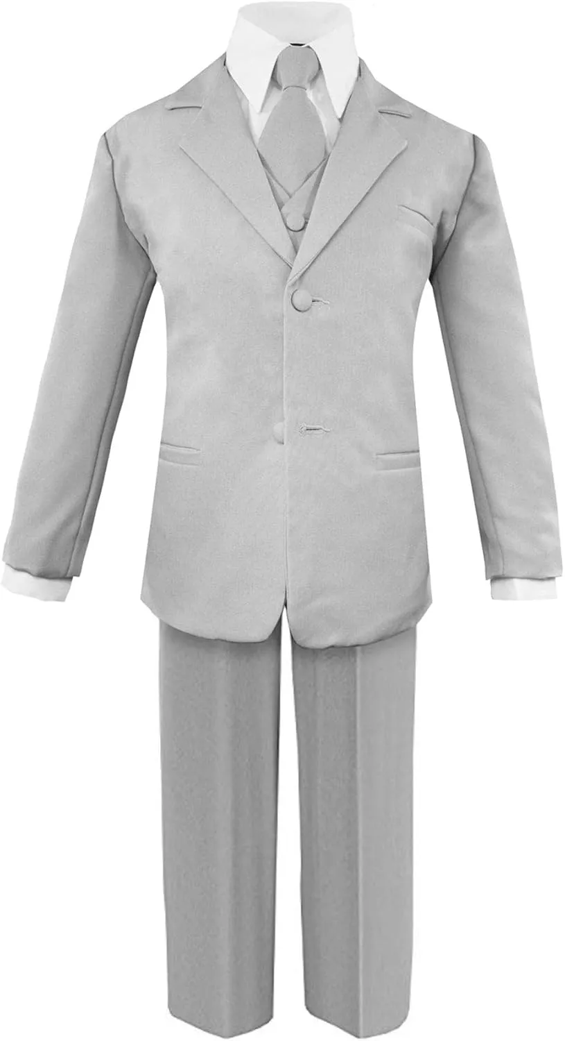 Luca Gabriel Toddler Boys' 5 Piece Classic Fit No Tail Formal Khaki Dress Suit Set with Tie and Vest