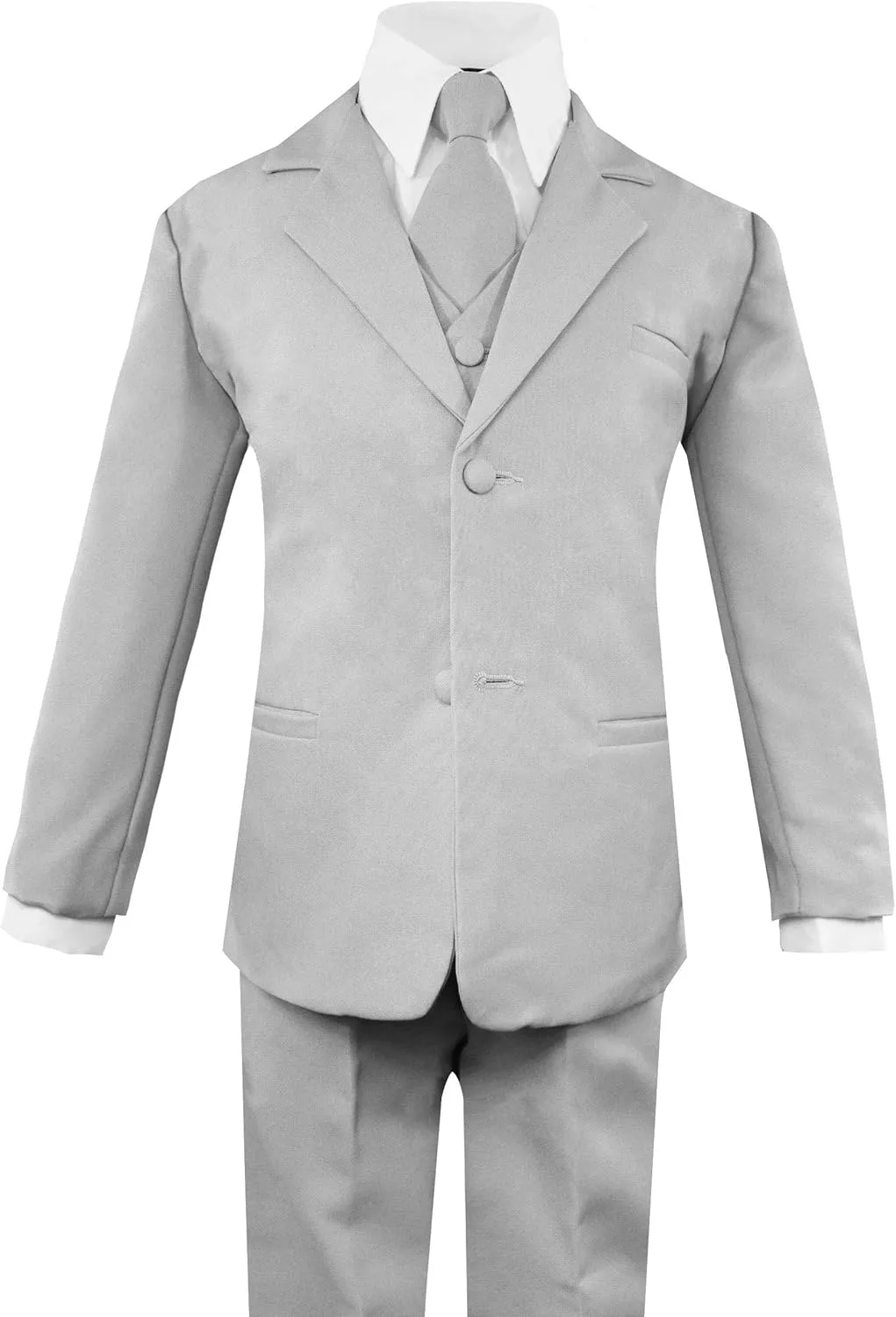 Luca Gabriel Toddler Boys' 5 Piece Classic Fit No Tail Formal Khaki Dress Suit Set with Tie and Vest