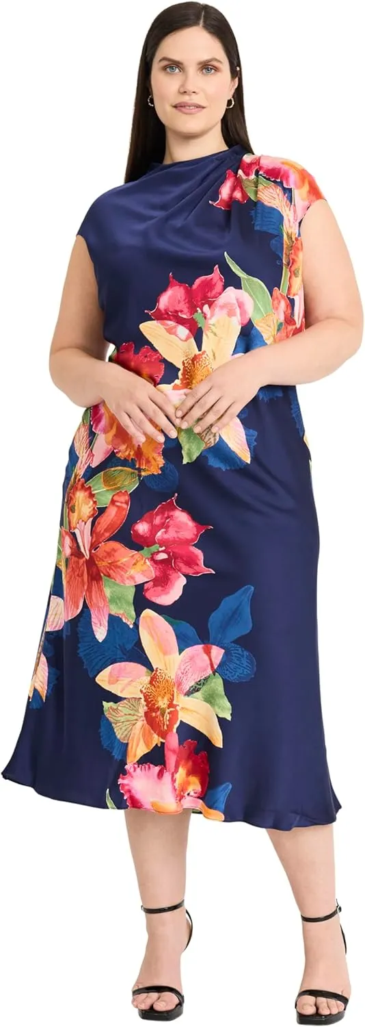 Maggy London Women's Bias Cut Dress W/Tucks at Shoulder