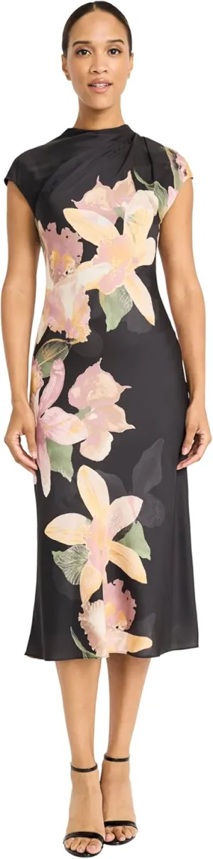 Maggy London Women's Bias Cut Dress W/Tucks at Shoulder
