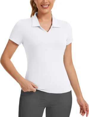 MathCat Womens Golf Shirt Short Sleeve Tennis Polo Shirts UPF50  Sun Protection V Neck Collared Quick Dry Workout Tops
