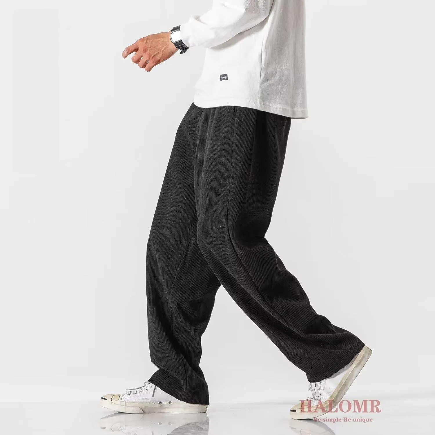 Men's Corduroy Pants Expandable Waist Baggy Pants Casual Loose Fit Relaxed-fit Cotton Pink