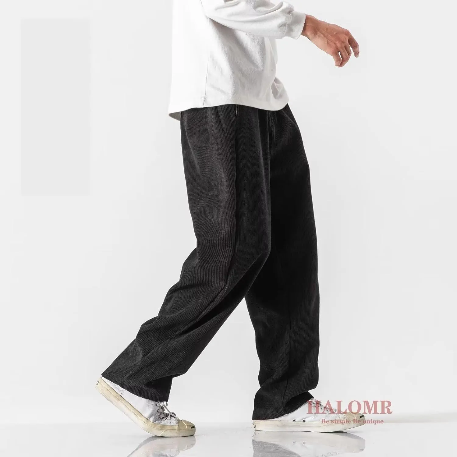 Men's Corduroy Pants Expandable Waist Baggy Pants Casual Loose Fit Relaxed-fit Cotton Pink