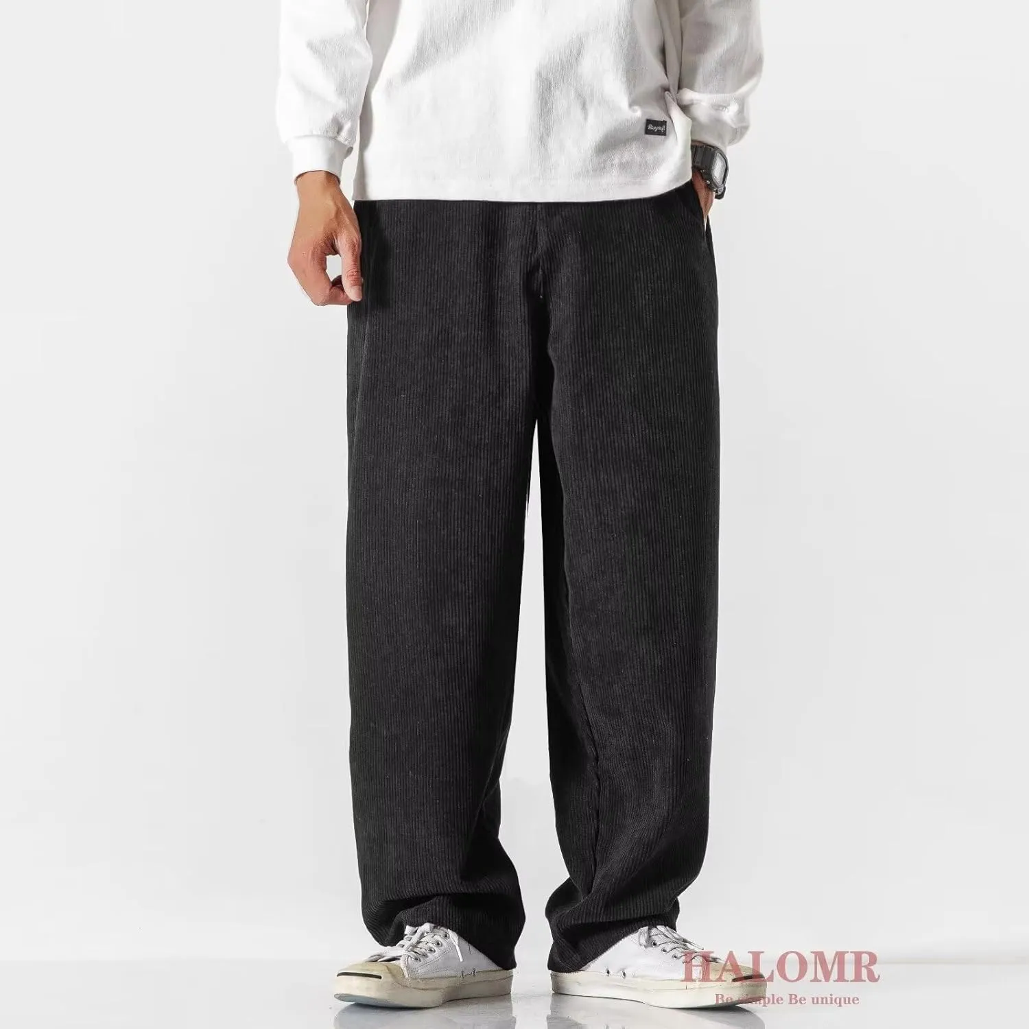 Men's Corduroy Pants Expandable Waist Baggy Pants Casual Loose Fit Relaxed-fit Cotton Pink
