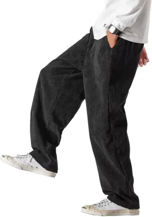 Men's Corduroy Pants Expandable Waist Baggy Pants Casual Loose Fit Relaxed-fit Cotton Pink
