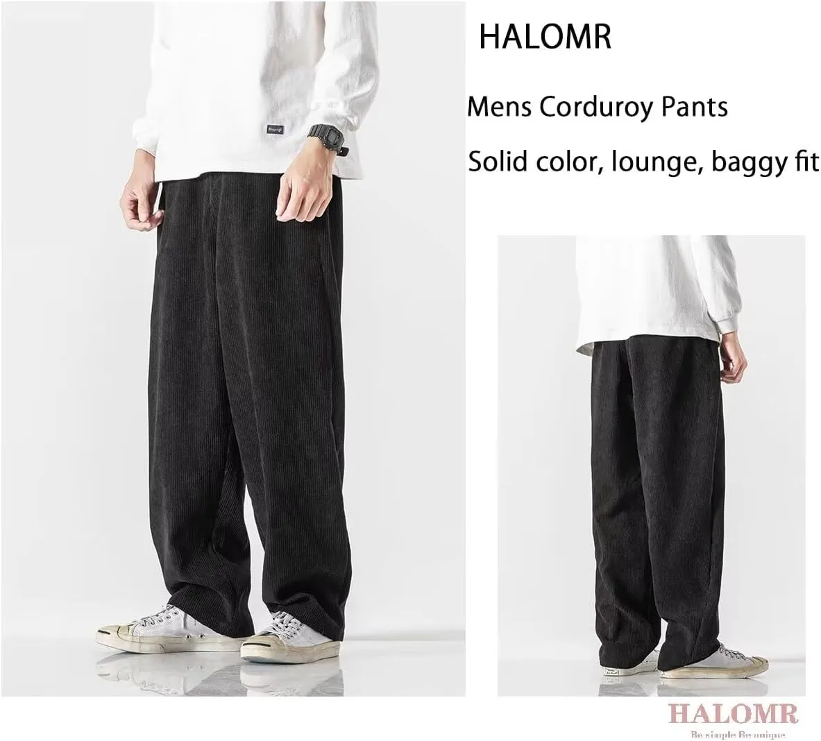 Men's Corduroy Pants Expandable Waist Baggy Pants Casual Loose Fit Relaxed-fit Cotton Pink