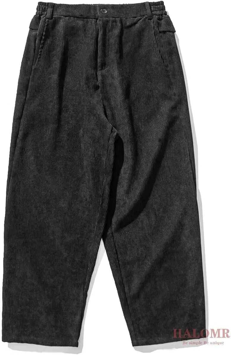Men's Corduroy Pants Expandable Waist Baggy Pants Casual Loose Fit Relaxed-fit Cotton Pink