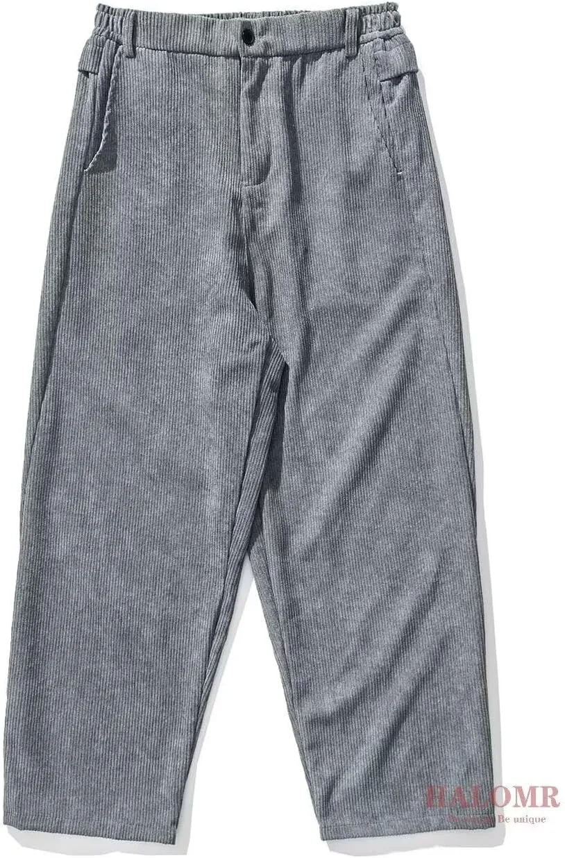 Men's Corduroy Pants Expandable Waist Baggy Pants Casual Loose Fit Relaxed-fit Cotton Pink