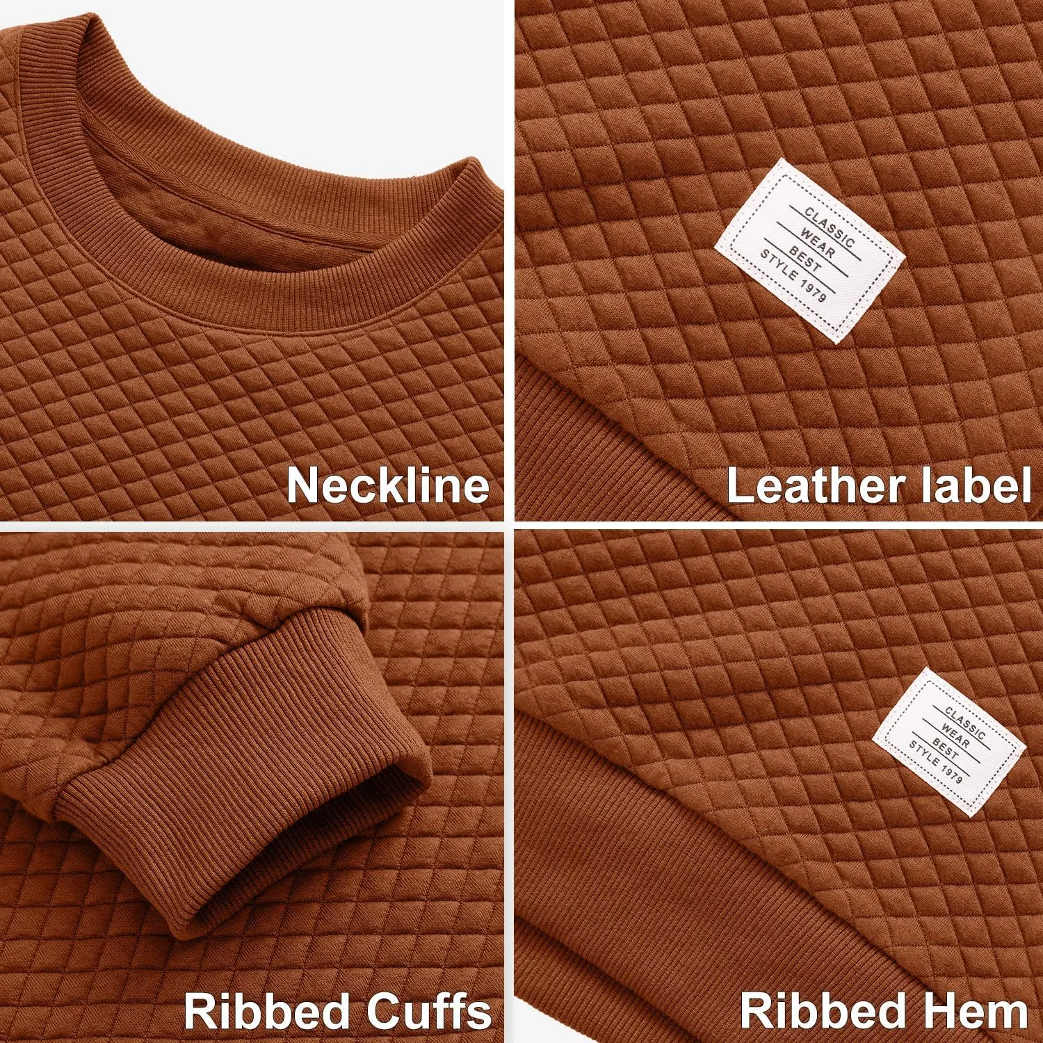 Men's Crewneck Sweatshirts Solid Color Diamond Grid Texture Long Sleeve Casual Basics Pullover Shirt