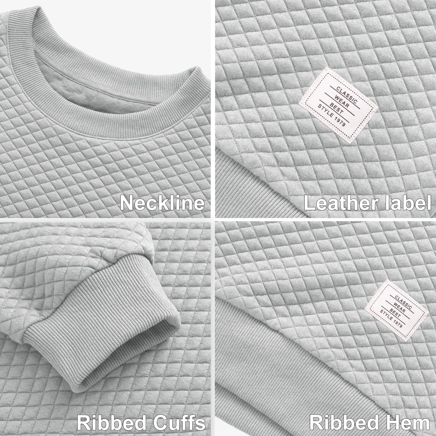 Men's Crewneck Sweatshirts Solid Color Diamond Grid Texture Long Sleeve Casual Basics Pullover Shirt