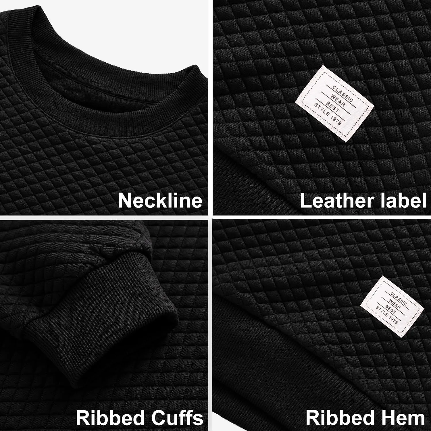 Men's Crewneck Sweatshirts Solid Color Diamond Grid Texture Long Sleeve Casual Basics Pullover Shirt